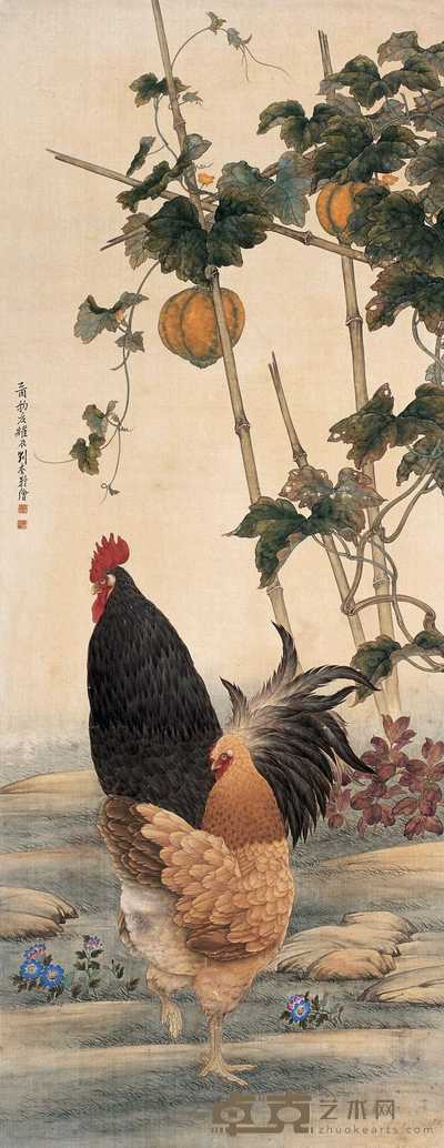 刘奎龄 1945年作 双吉图 立轴 105×40.5cm